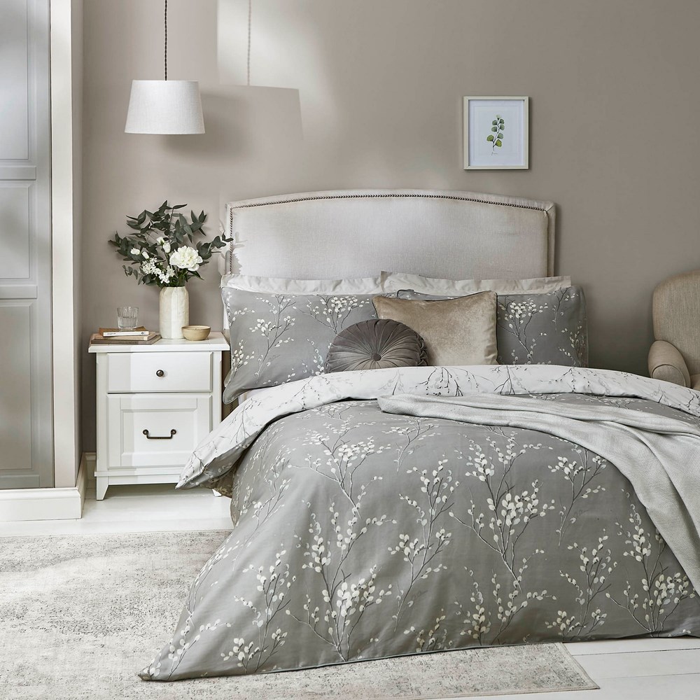 Pussy Willow Cotton Bedding Set by Laura Ashley in Steel Grey